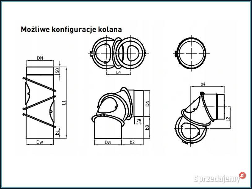 Kolano spalinowe nastawne 4 segmentowe fi 130 mm Oława