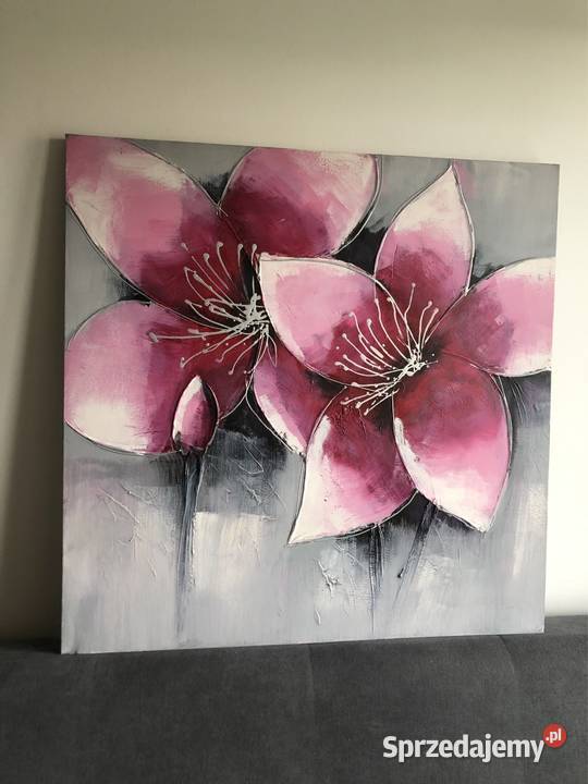 80 x 80 Obraz olejny na płótnie Bordowe kwiaty
