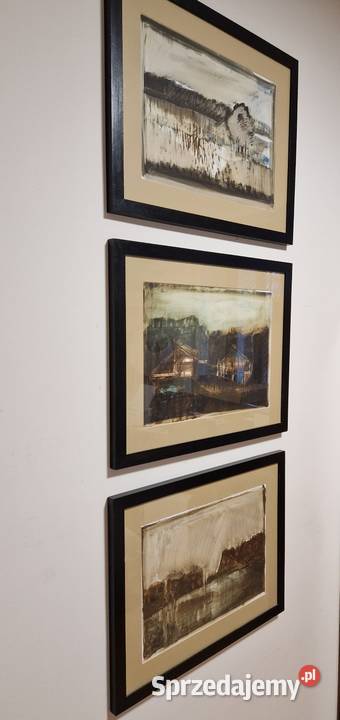 3 stare OBRAZY Daniela de Tramecourta akwarele Lublin