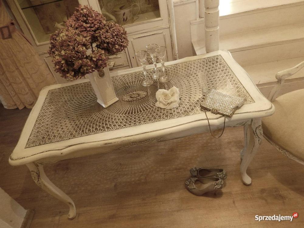Ławastolik shabby chicstara Francja biel ludwik Lubin