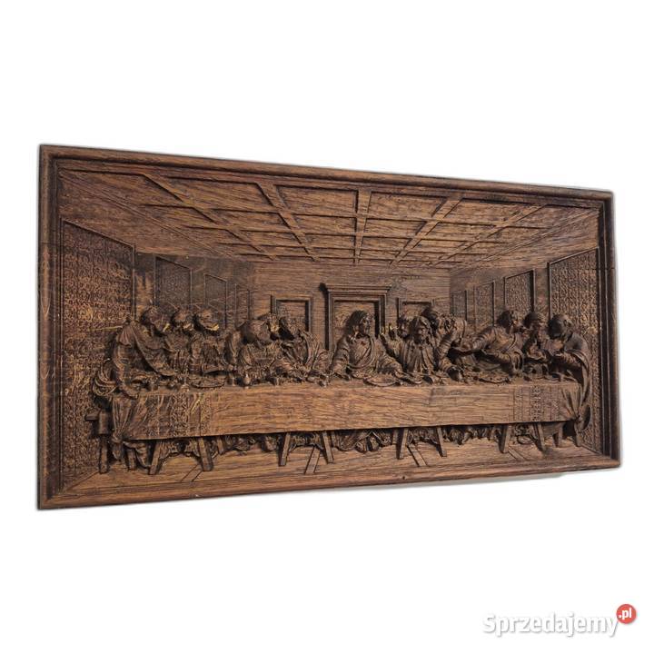 Płaskorzeźba w dębie Ostatnia Wieczerza Prezent Malechowo