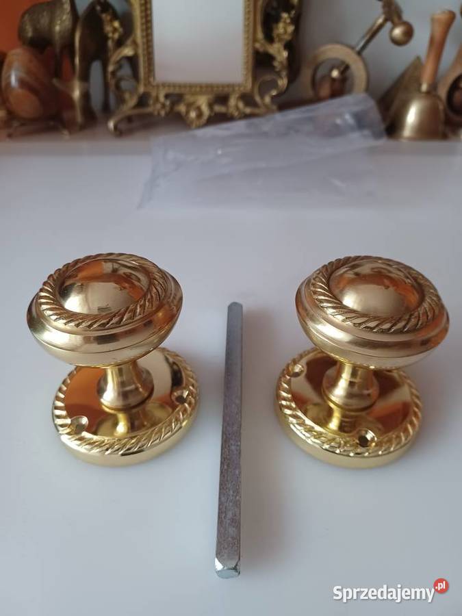 Komplet klamek gałek mosiężnych obrotowych Poznań sprzedam