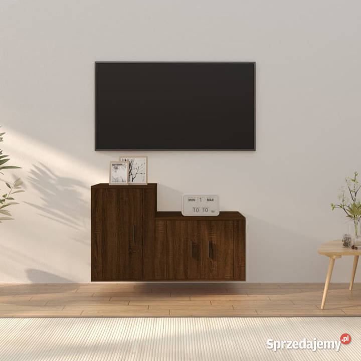 Zestaw 2 szafek pod TV brązowy dąb materiał RTV Warszawa