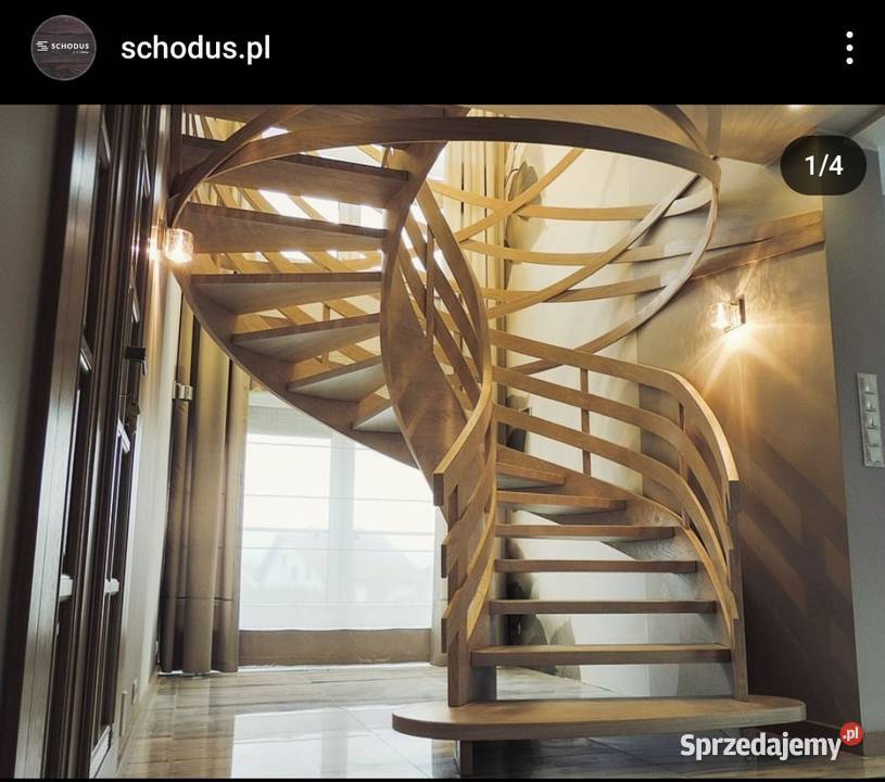 Schody drewniane gięte dywanowe na beton Schody i balustrady Bochnia