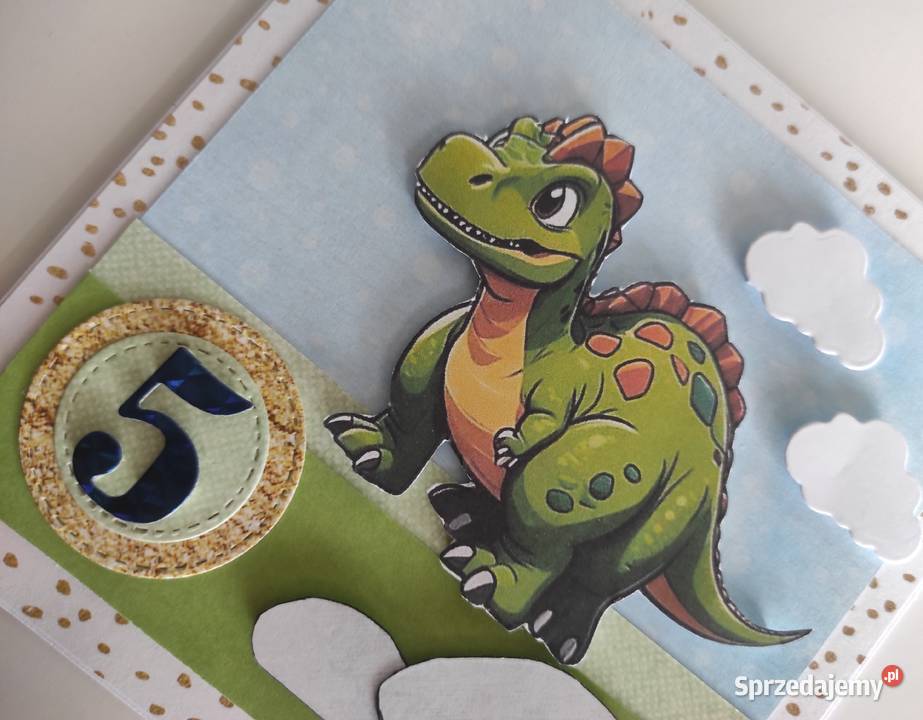 Kartka ręcznie robiona na urodziny z dinozaurem