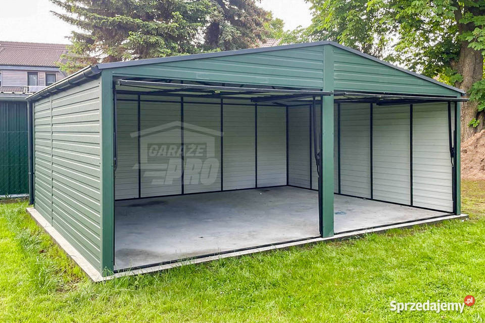 Garaż Blaszany 6x6m 2x Bramy uchylne Zielony samodzielny Białogard sprzedam