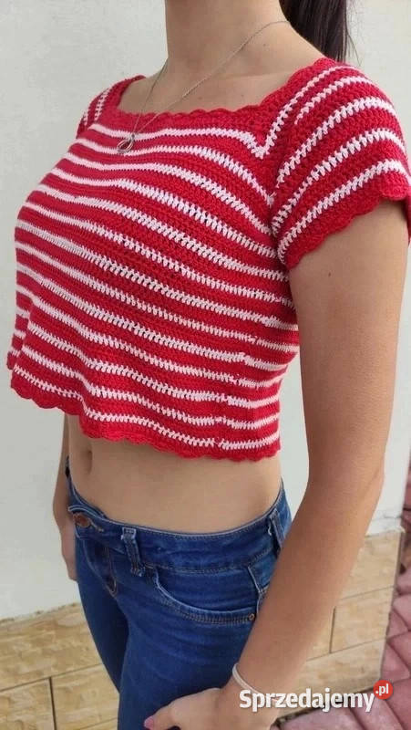 Czerwony tkany top w paseczki handmade MANGO r L Dąbrowica sprzedam