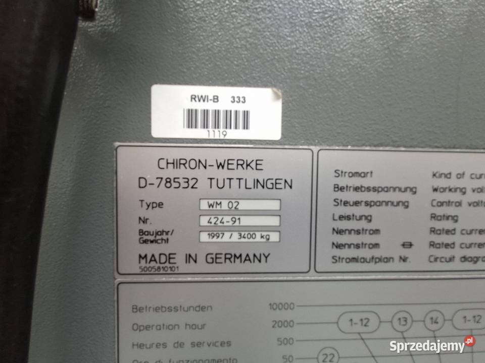 Centrum Obróbcze CNC CHIRON WM 02 Fanuc 21M Produkcja Berejów