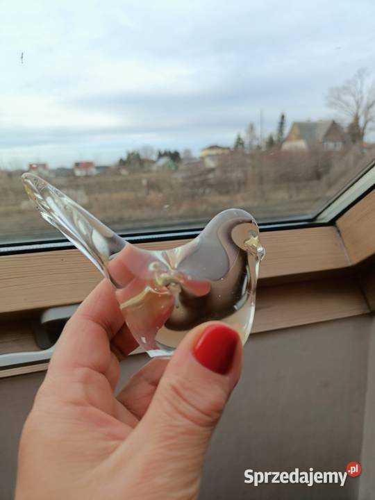 Szkło ptak wróbelek przycisk do papieru figurka Zamość