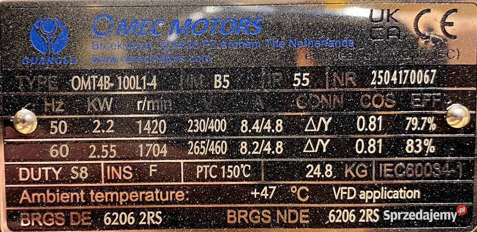 silnik elektryczny 22kW 1420obr 3fazowy HAMULEC