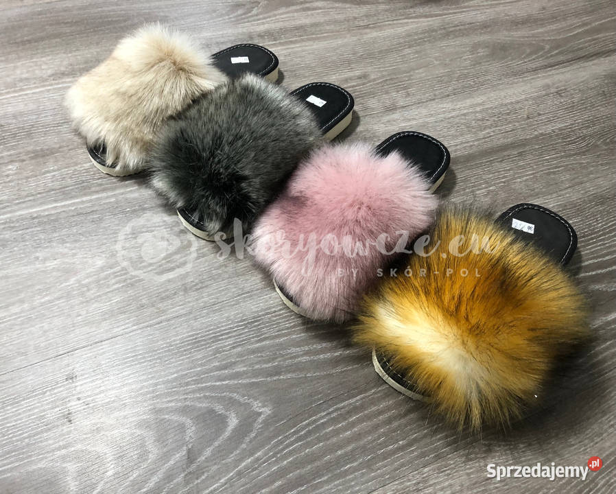 Pantofle klapki futrzaki ze sztucznym futerkiem Szaflary