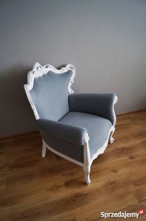Fotel barokowy shabby chic szary