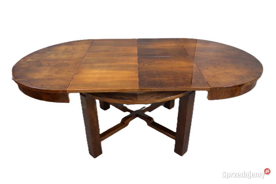 Okrągły stół Art Deco w orzechu renowacji kujawsko-pomorskie