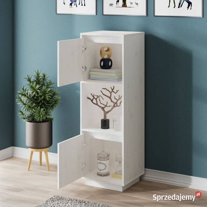 Wysoka szafka biała 38x35x117 lite drewno Warszawa