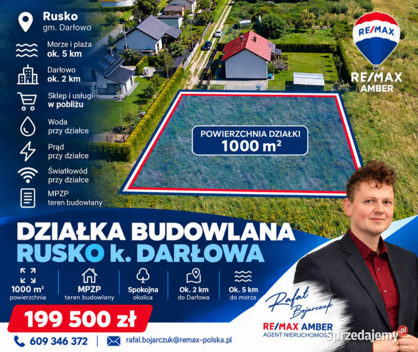 Działka budowlana 1000 m 5 morza 199zł/m2 Sprzedaż Rusko sprzedam
