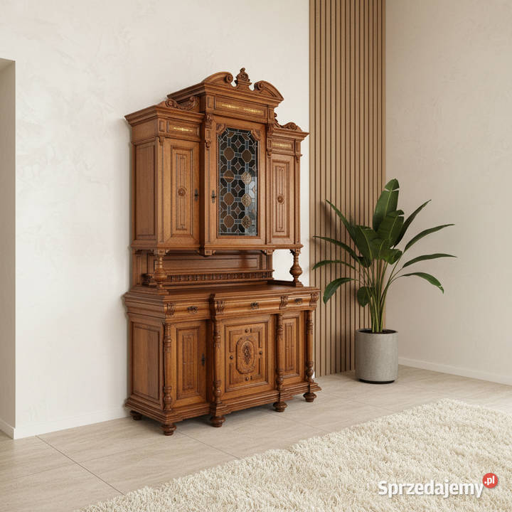 Antyk Wysoki KREDENS drewniany zdobiony KREDENS