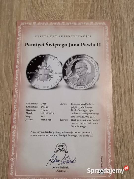 Medal Pamięci Świętego Jana Pawła II z Antyki, Sztuka, Kolekcje Międzychód