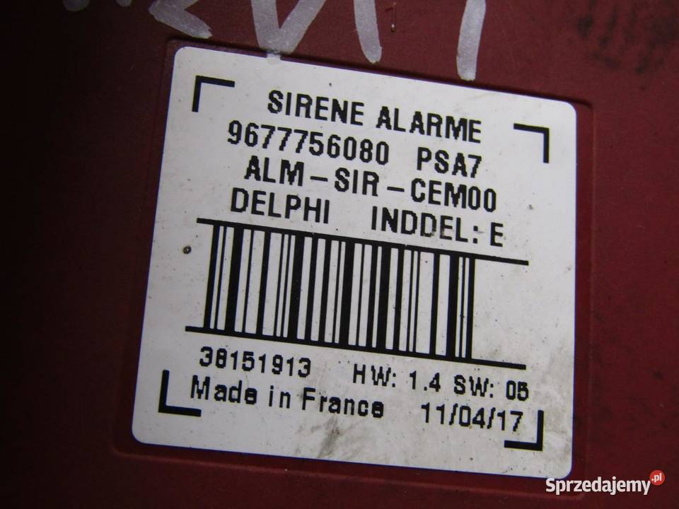 SYRENA ALARMU SYGNAŁ CITROEN C3 III 9677756080 Czujniki zużycia klocków lubelskie