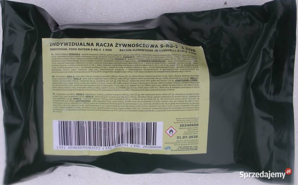 Wojskowa Indywidualna Racja Żywnościowa SRG2 Sieradz sprzedam