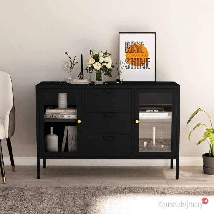 Komoda czarna 105x35x70 stal i szkło hartowane Komody Warszawa sprzedam