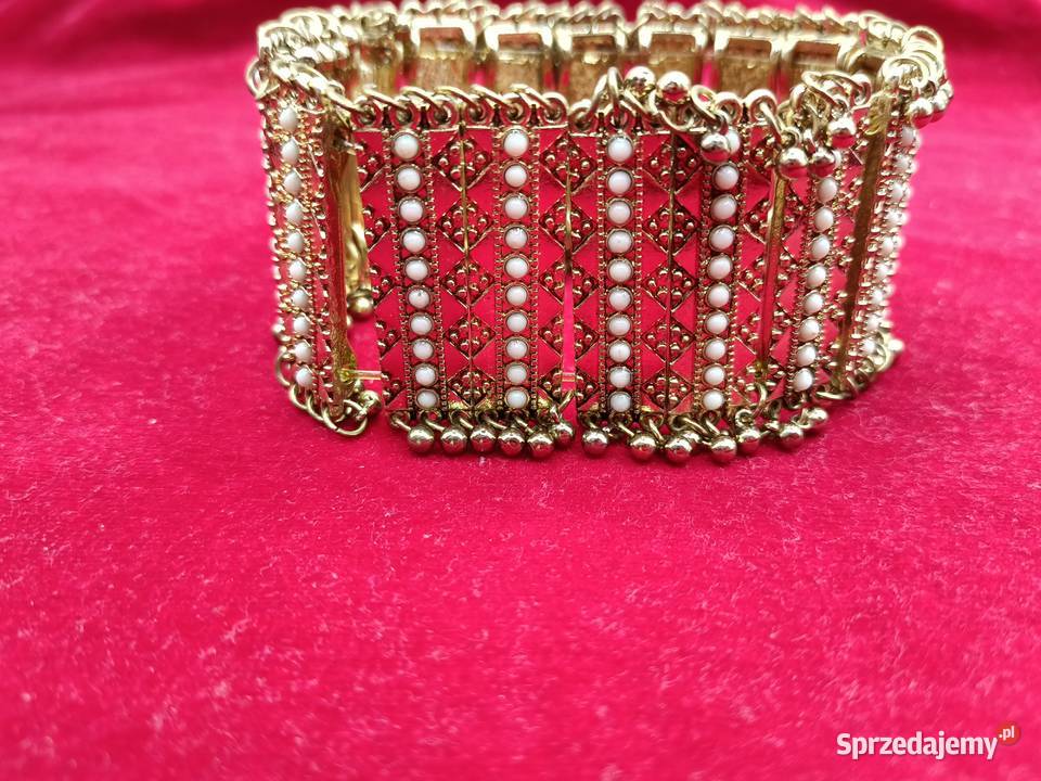 Szeroka bransoletka na gumce metalowa Zamość