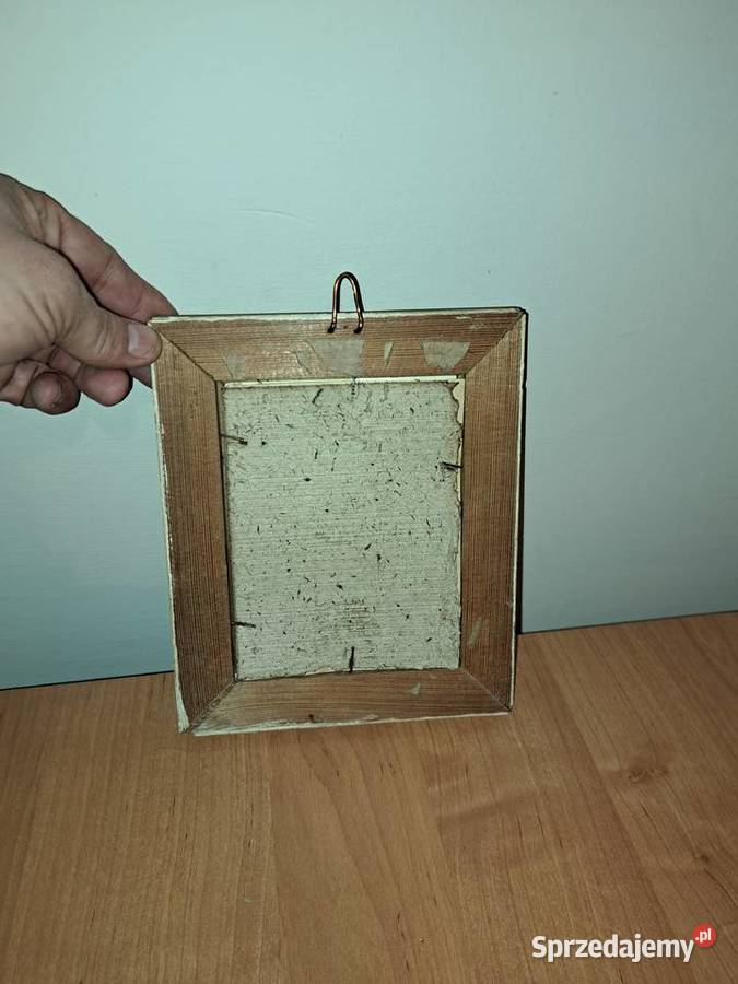 Stary obrazek w pięknej ramie papier szkłem dolnośląskie Lubań