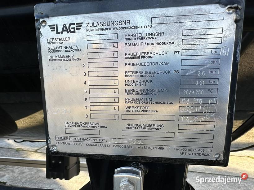 CYSTERNA DO PRZEWOZU BITUMU LAG 0339T cysterny Tuliszków