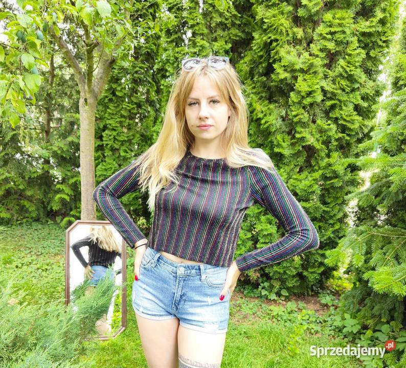 Bluzka crop top Primar S 36 czarna kolorwa paski Szczecin