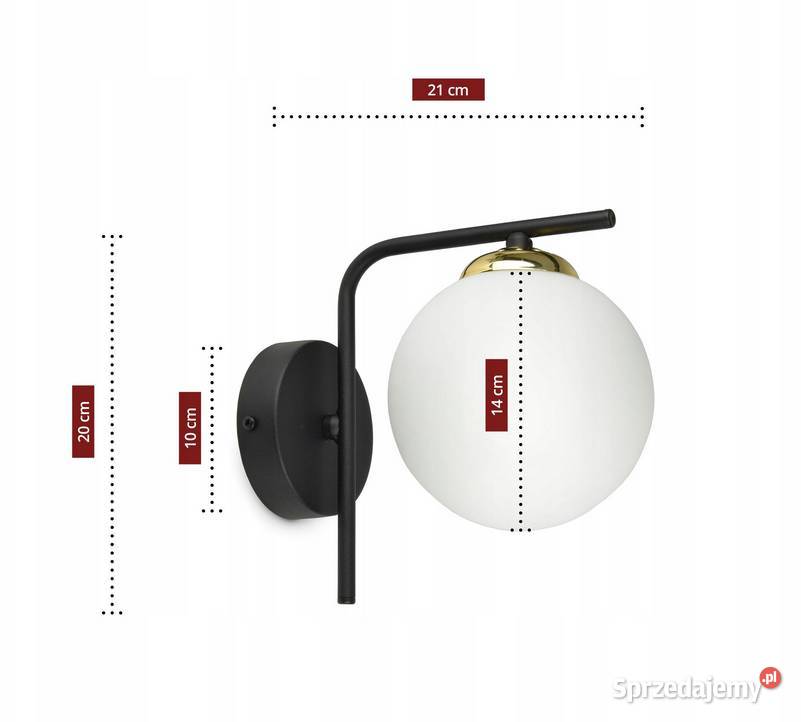 LAMPA ŚCIENNA KINKIET Czarna ZŁOTA KULA MLECZNA Choroszcz sprzedam