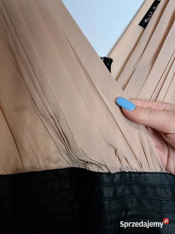 Beżowoczarna sukienka Double Zero S Moda i Styl