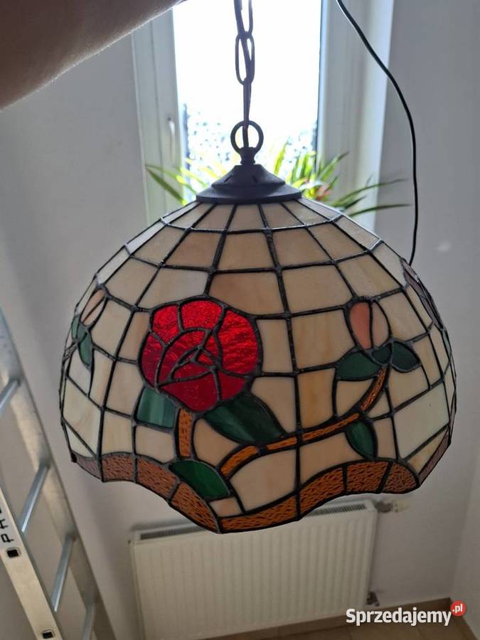 Lampa w stylu Tiffany witrażowa róża wisząca Pakość