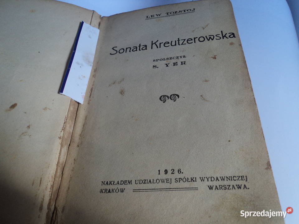 Sonata Kreutzerowska Lew Tołstoj 1926r małopolskie Nowy Sącz