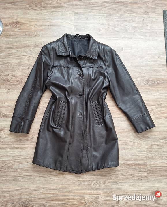 Świetny skórzany czekoladowy płaszcz skóra Kraków