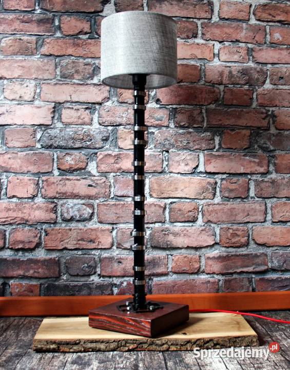 Lampa stojąca loft drewno metal art wałek Dębica