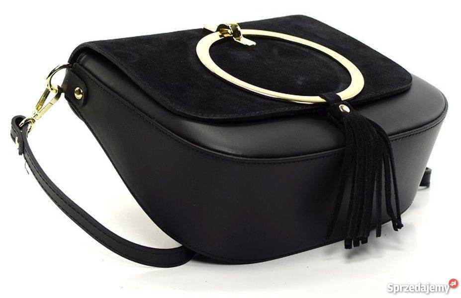 Włoska listonoszka torebka z kołem czarny Dla kobiet Torby i torebki Rzeszów