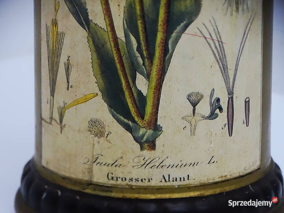 Zabytkowy pojemnik aptekarski z ilustracją Biłgoraj