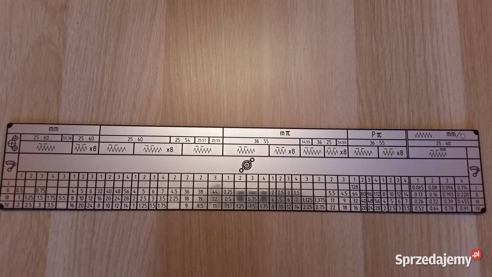 Tokarka STANKO 1A616 Tabliczka Tabela Gwintów Zelów
