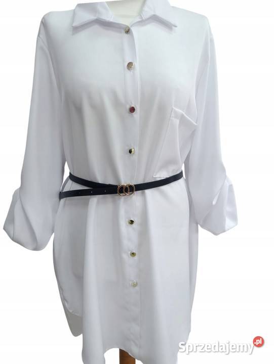 Elegancka koszula damska biała z paskiem 4648 kolorowy Wieluń