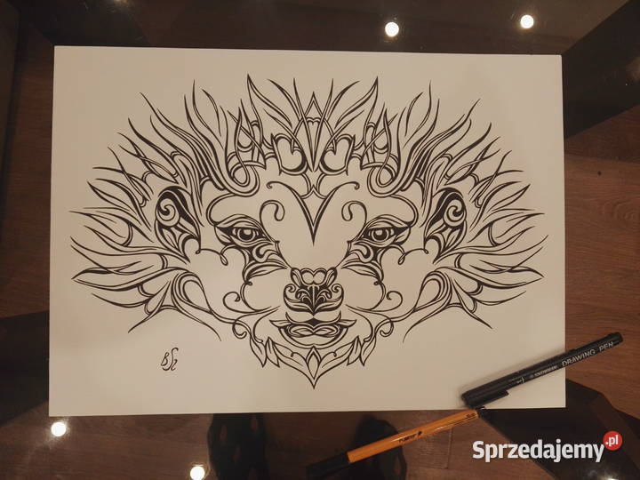 Rysunek głowa jeża cienkopis blok tech A3 250 Warszawa