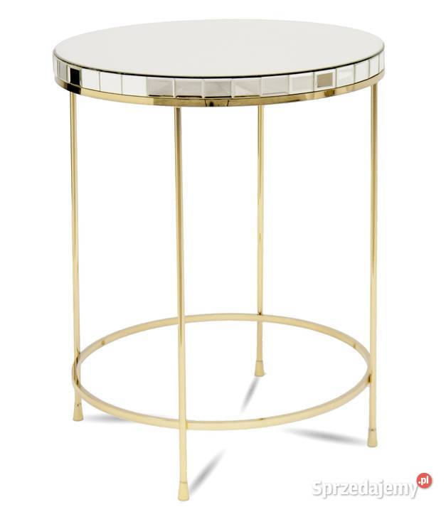 Nowoczesny okrągły stolik złoty stylowy glamour lustrzany