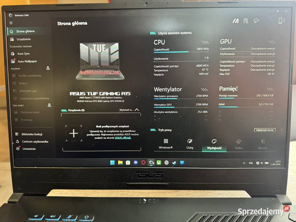 Laptop ASUS TUF Gaming A15 RTX 4060 Ryzen 7 sprzedam