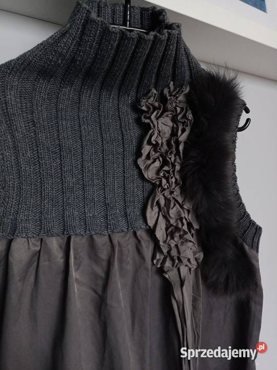 Tunika sukienka narzutka sweterek szary/srebrny Moda i Styl Płock