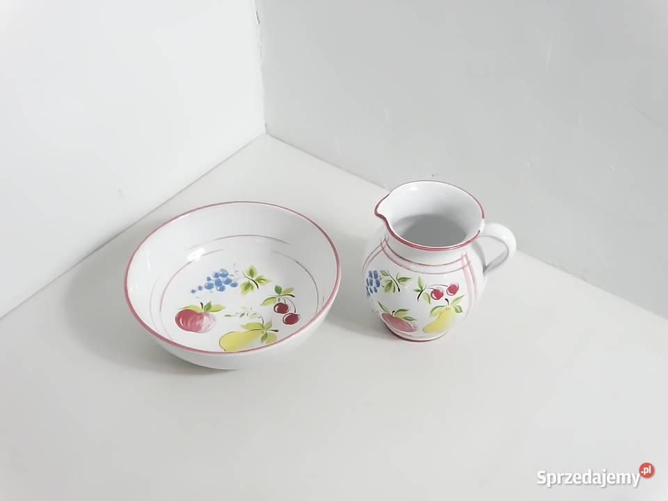 Duży Zestaw Ceramiczny Miska Dzbanek Motyw lubelskie Biłgoraj