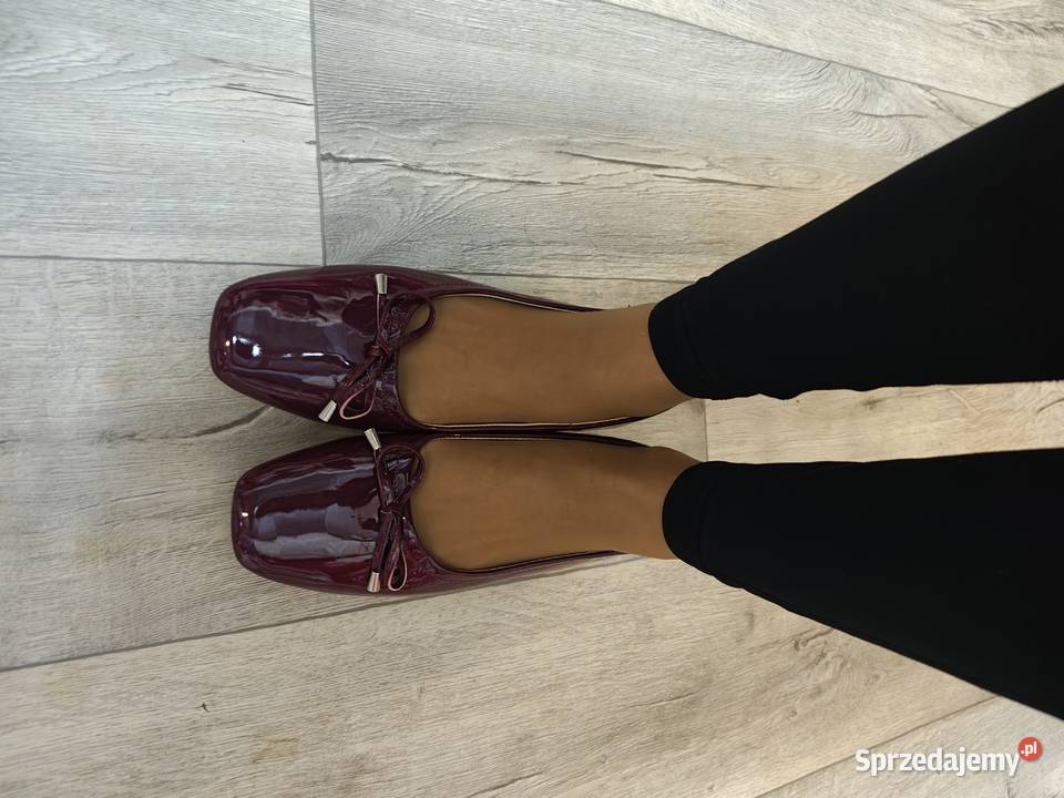 43 Bordowe baleriny wieczorowe na szeroką stopę tkanina Balerinki Kraków