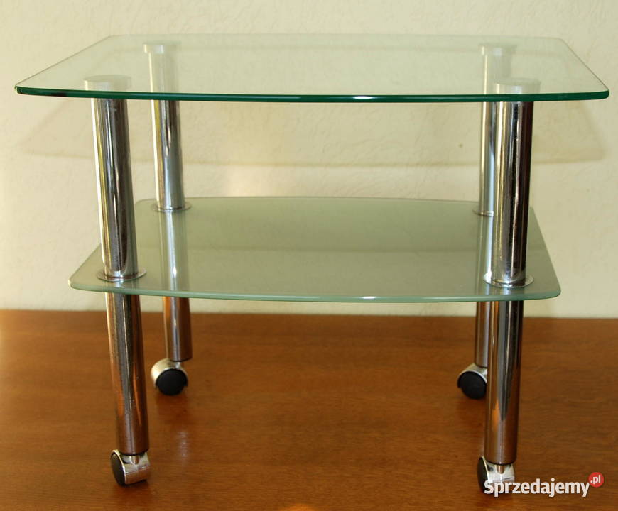 Szklany stolik kawowy szkło chrom na kółkach Kalinowo