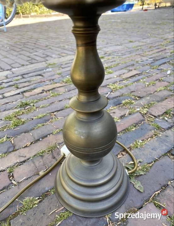 Lampka lampa z brązu z abażurem z makramy Lampki biurkowe Bystrzyca Kłodzka sprzedam