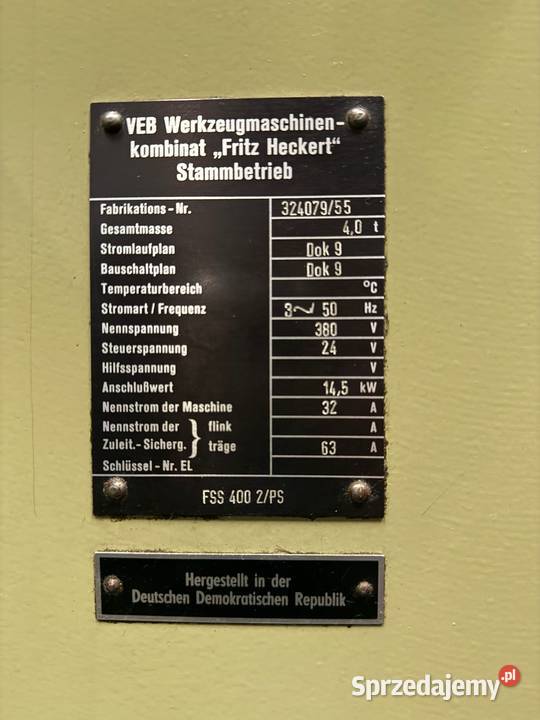 FREZARKA PIONOWA WMW HECKERT FSS 400 2 Trzebunia sprzedam