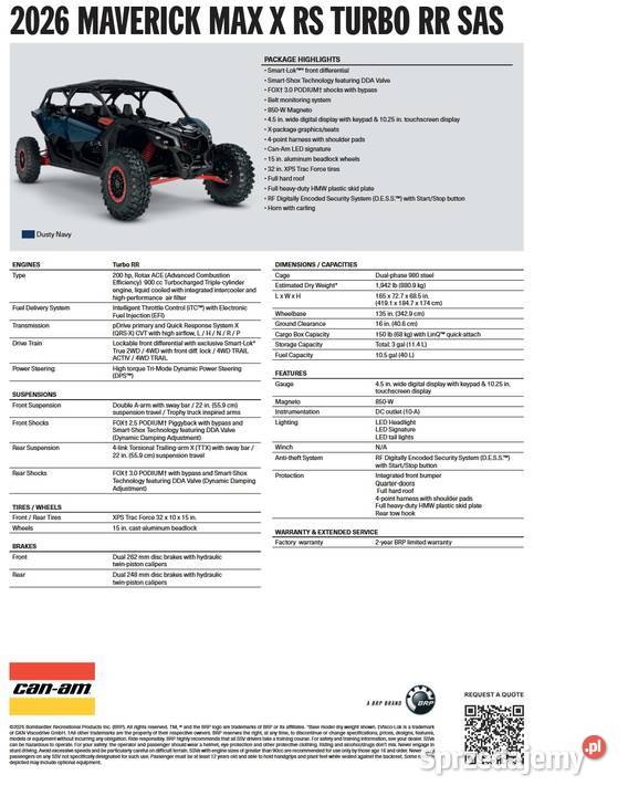 CanAm Maverick X RS SAS Turbo RR Dusty Navy Can-Am sprzedam