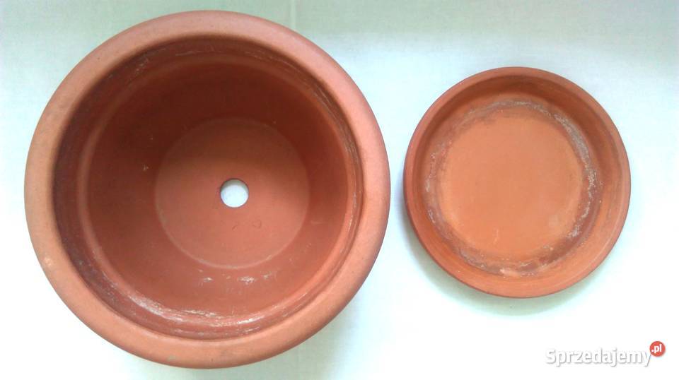 Doniczka brąz DUŻA Podstawka glina Wzór stan Białystok