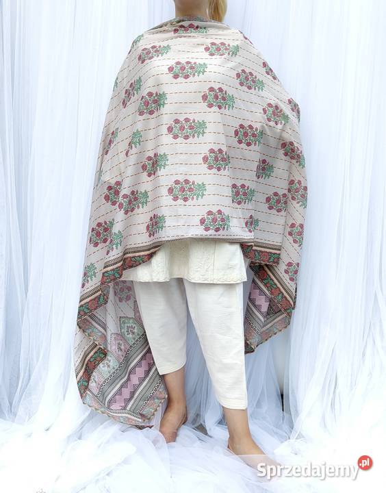 Duża chusta szal dupatta kwiaty bawełna orient Dla kobiet